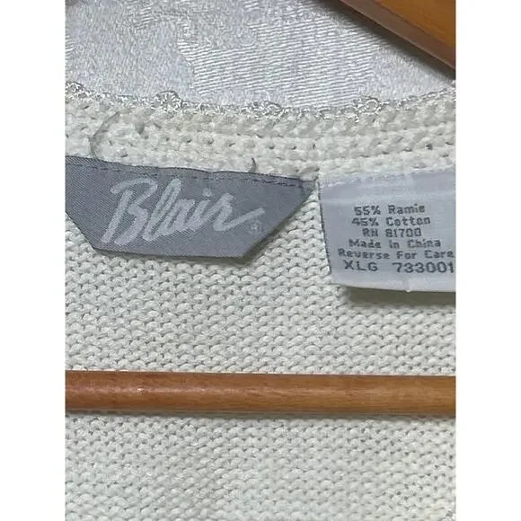 VTG Blair Vest XL Cream Embroidered Floral Crochet Detail Granny Cottage - Picture 5 of 10